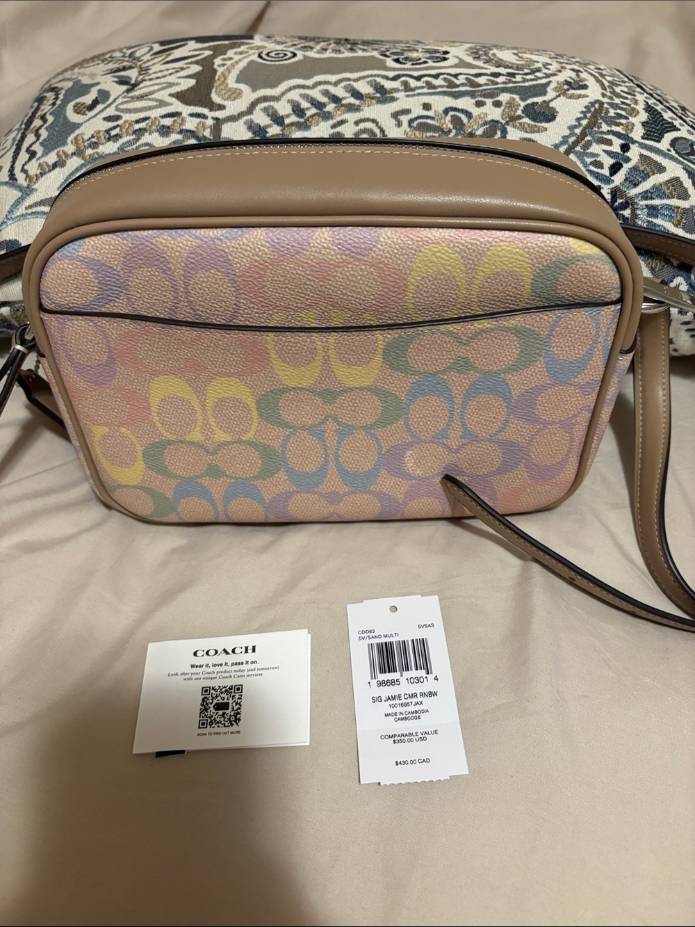 COACH Pastel Multicolor Signature Camera Bag with Tan Trim - Picture 2 of 4